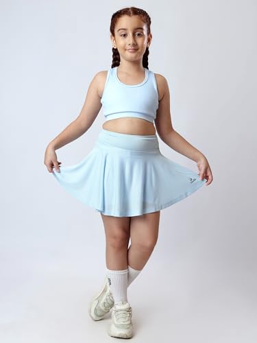 UMILDO Girls Activewear Skorts – Aqua Solid Sports Skorts with Convenient Pockets and Built-in Shorts for Tennis Skating & Dance (Ages 4–14) - Image 6 thumbnail