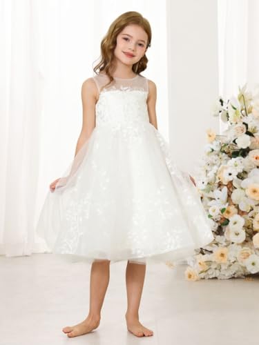 Elegant Full Lace Formal Evening Party Dress Summer Flower Girls Dresses Midi O-Neck Wedding Princess Gown2