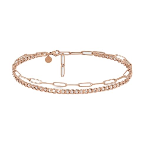 GD GOOD.designs Fussketten für Frauen | Mehrreihiges roségoldenes Fußkettchen mit Panzer- & Ankerkette | Fußschmuck aus 316L Edelstahl in 18K Roségold | Wasserfest & Verstellbar (22-27 cm)