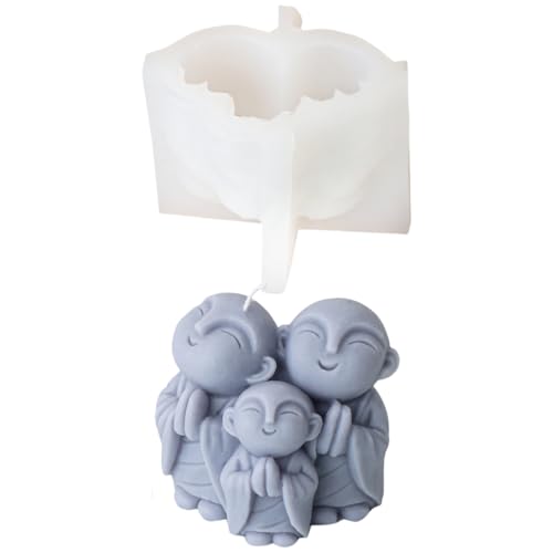 Adorable Three Monks Candle Mold in Silicone for Creative Decoration Accent