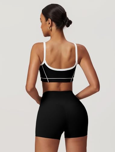 Two Piece Women Workout Sets Color Block Sports Bra and Scrunch Butt Lifting Shorts Gym Yoga Active Wear Outfits3
