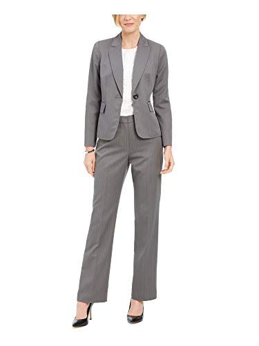 Le Suit Womens Gray Pocketed Pinstripe Suit Straight Leg Wear to Work Pant Suit Size 4