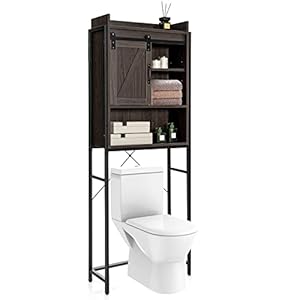 GIANTEX Badkamerkast, toiletkast, 4 planken, badkamerrek, toiletrek, vrijstaand, badkamerkast met verstelbare planken en schuifdeur, badkamerkast, wc-rek (bruin)