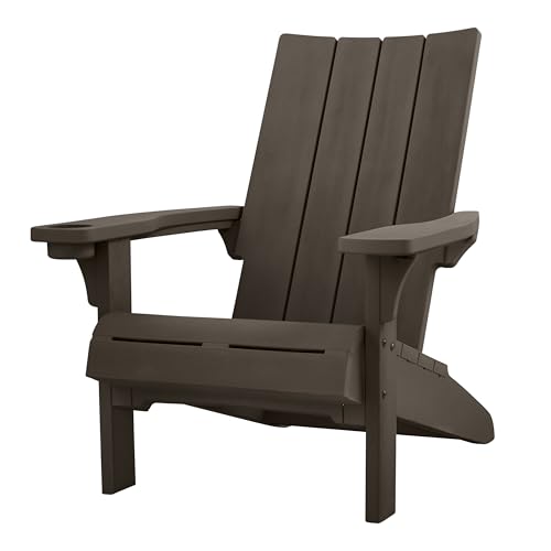 Keter Modern Adirondack Chair – Made in the USA, Weather‑Resistant Resin Outdoor Patio Chair, Sleek Contemporary Design, Durable All‑Weather Seating for Deck, Lawn & Backyard – Brown