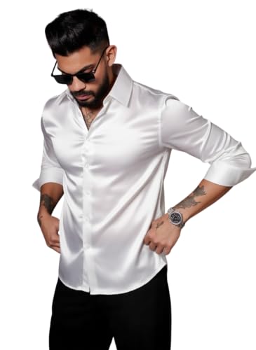 Image of IndoPrimo Men's Stylish Solid Satin Casual Shirt for Men Full Sleeve