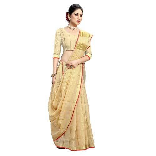 Image of StyleScope Women's Kota Doria Cotton Zari Checks Manipuri Saree With Unstitched Blouse Piece (Malanng)