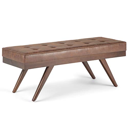 SIMPLIHOME Pierce 48 inch Wide Rectangle Ottoman Bench Distressed Umber Brown Tufted Footrest Stool, Polyester Fabric for Living Room, Bedroom, Mid Century