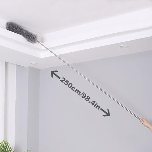 Espanador de Pó com Haste Flexível de Microfibra e Cabo Extensor Ajustável até 2,80m para Limpeza de