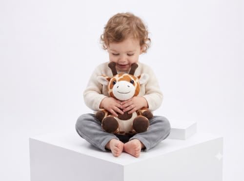 Image of ZEXSAZONE Cute Smiling Giraffe Plush Toy Soft Stuffed Animal, Brown & White Cuddle Buddy for Kids, Babies - Huggable Sitting Giraffe with Embroidered Face - Premium Soft Plush Toy (18 CM)