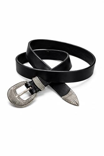 Image of Premium Black /Brown Leather Belt with Engraved 25mm (1 inch) Zinc Alloy Buckle | Stylish Formal & Casual Waist Belt for Men & Women | Perfect for Jeans & Trousers