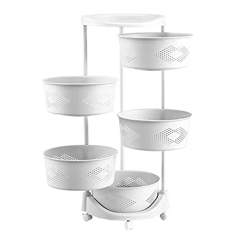 Hottest Sales Multi-Layer Kitchen Storage Rack Rotating Vegetable Organizer with Lockable Casters Living Room Standing Rack White 5F