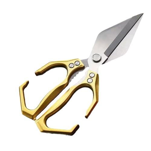 YIXANNX Tijeras de cocina de acero inoxidable de resistencia, afiladas, para cortar mariscos. Tijeras de cocina de acero inoxidable con mango resistente, oro