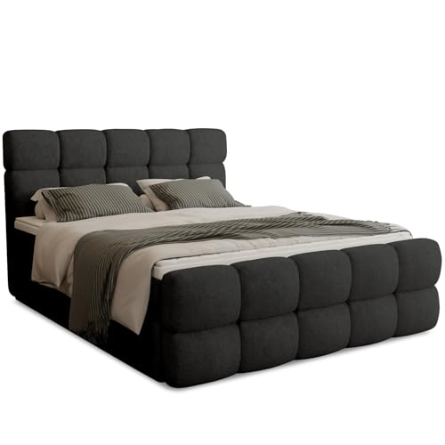 FurniDe24 Boxspringbett mit 2 Bettkästen, Taschenfederkernmatratze und Topper, Gepolstertes Doppelbett mit Kopfteil und Fußteil, Bouclé-Stoff, Polsterbett Leo (Anthology 19, 160 x 200 cm)