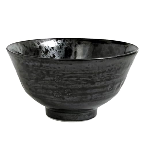 風景ドットコム 波佐見焼 手造り お茶碗, 黒色 磁器製, 直径12.3×高さ6.3cm, 三島柄, 食洗機対応, 日本製