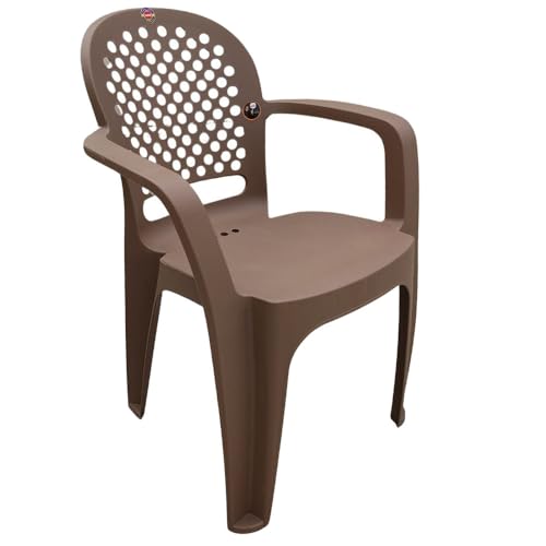 Image of Cello Crystal Armrest Plastic Chair with Matt Finish | Chairs for Home, Garden, Living Room Indoor and Outdoor Use (Colour: Rattan Beige, Set of 2)