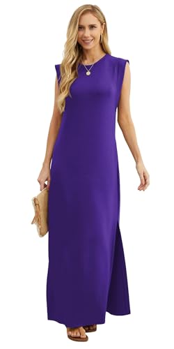 Image of GRECERELLE 2026 Women Year-Round Casual Round Neck Loose Split Wrinkle-Free Long Maxi Vacation Dress with Pockets (XXS-4XL)