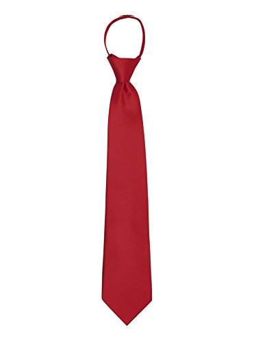 Jacob Alexander Boy's 14" Pretied Ready Made Solid Color Zipper Tie - Red