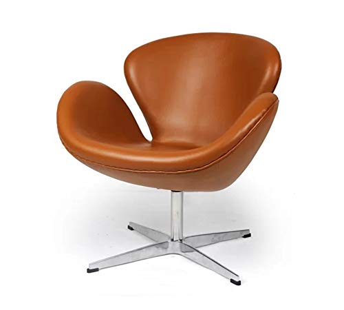 Image of Lakdi The Furniture Co Modern Swan Lounge Chair | Premium Faux Leather Accent Chair with Metal Swivel Base | Designer Living Room & Office Armchair (Caramel Brown)