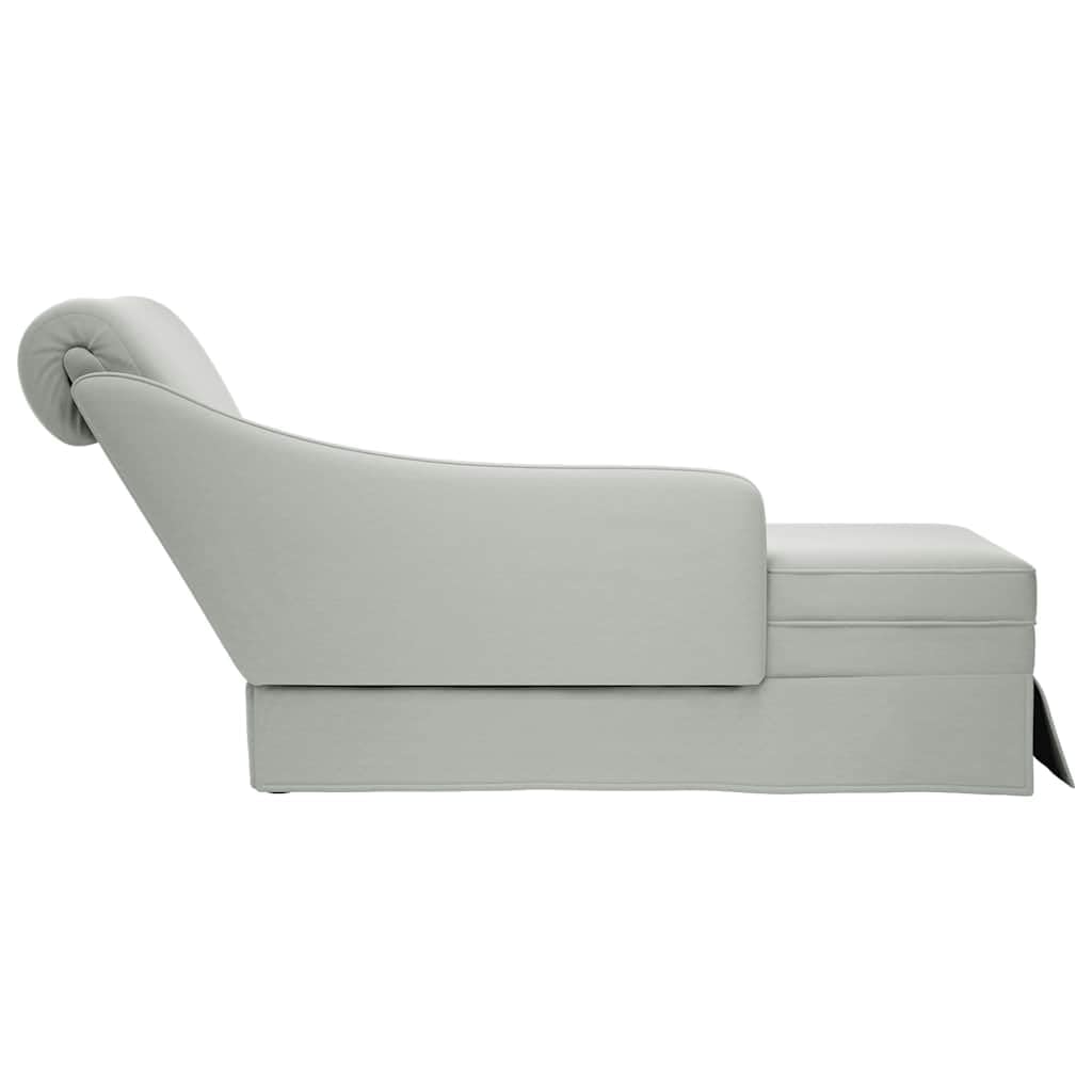 Chaise longue con cuscino cervicale e bracciolo destro, in velluto grigio