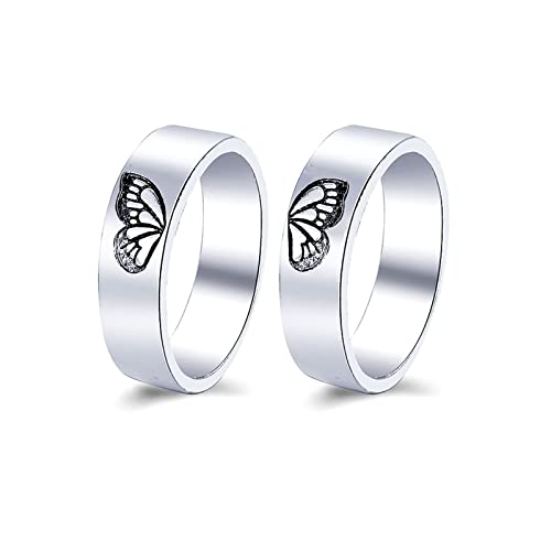 WuLi77 Womens Schmetterling Ringe Trendy Punk Stil Vorschlag Hochzeit Stapel Ringe Silber Für Mädchen Lesben Frauen1 Paar Schwester Ringe Für passende Ringe Frauen Schmetterling Ringe Legierung Art Cover