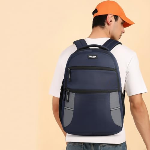 Image of Half Moon 30L Laptop Backpack for Boys & Girls School Bag, Office Use Daypack, Travel Bag for Man, College Bag for Men & Women, Water Resistant, Laptop Sleeve 15 Inch, Reflective Strip (Navy Blue)