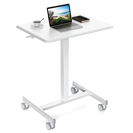 Sweetcrispy Small Mobile Rolling Standing Desk - Overbed Table, Teacher Podium with Wheels, Adjustable Work Table, Rolling Desk Laptop Computer Cart for Home, Office, Classroom