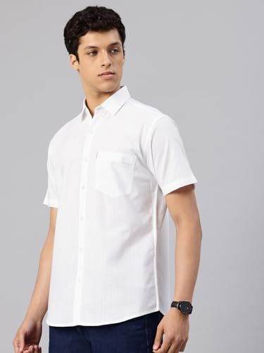 Image of Majestic Man Men's Pure Cotton Dobby Weave Checks Slim Fit Half Sleeve Casual Shirt