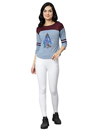 Image of OM SAI LATEST CREATION Women's New 3D Printed Lycra 3 /4 Sleeve Regular Fit Office wear,Casual wear Western Top