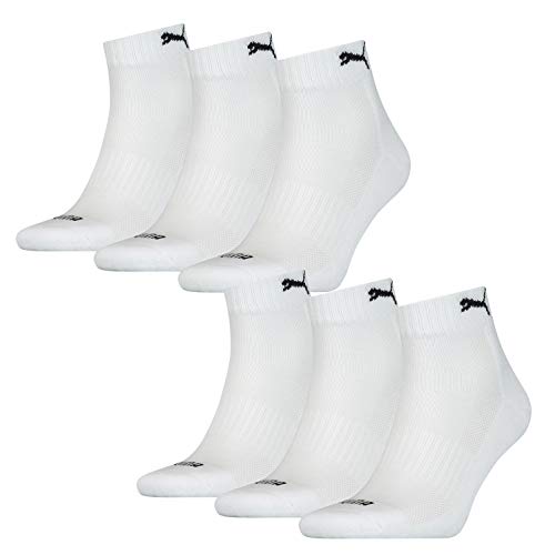 PUMA Unisexe Hommes Femmes Chaussettes de Quart Amorti 6er Paquet 35-38 39-42 43-46 Noir Blanc Bleu Gris 83% Coton - Blanc, 35-38