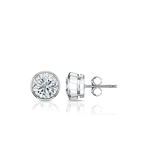 Diamond wish 14k white gold bezel-set round diamond stud earrings…