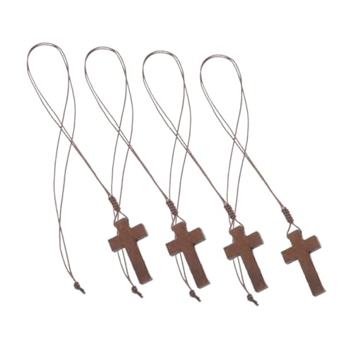 DEARMAMY Collar De Cruz De Madera Unisex 4 Piezas Con Colgante Religioso De Crucifijo Y CordóN Ajustable Joyería Vintage Para Hombres Mujeres Y DecoracióN De Pascua