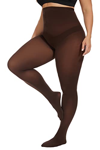 Image of CozyWow Plus Size Tights for Women 80D Soft Solid Color Semi Opaque Pantyhose High Waist 1X 2X 3X 4X