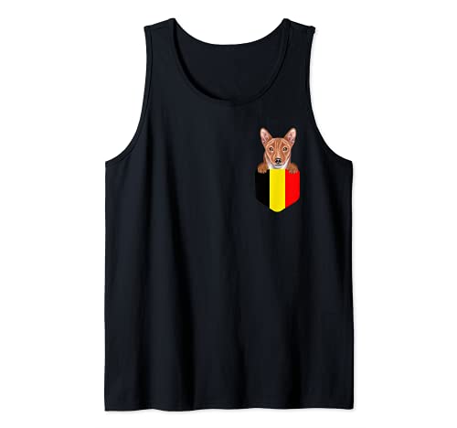 Belgium Flag Basenji Dog In Pocket Tank Top, Black