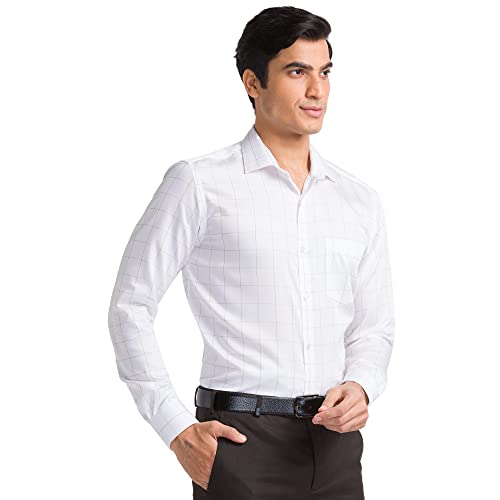 Image of Park Avenue Men's Pure Cotton Checks Pattern Slim Fit Semi Cutaway Collar Full Sleeve Formal Shirt