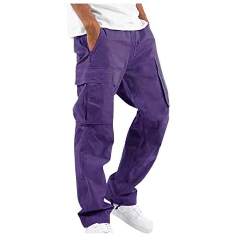 Tzsaixeh Men's Cargo Sweatpants Stretch Elastic Waist Jogger Sports Pants Drawstring Sports Trousers With Four Pockets (Color : Purple, Size : 4XL) Cover