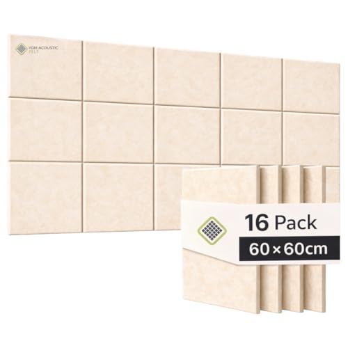 Image of YGM Acoustic Foams Luxury PET Felt Acoustic Self Adhesive Panels, 10 MM Thick, Sound Absorbing Panels for Wall | Room Noise Reducer & Sound Dampening (Beige, 2x2 Foot - 16 Panels)