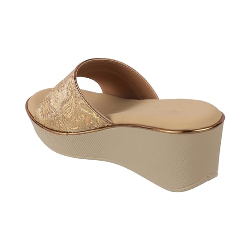 Image of Lazera Platform Wedge Sandals|Sandals for Women|Platform Heels|Floral Brocade Synthetic|Slip On|Regular Fit|2.5 Inch Heel