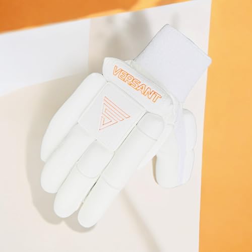 Image of VERSANT Korean Pu PRO DG Cricket Batting Gloves (All White, Men Size, Right Handed)