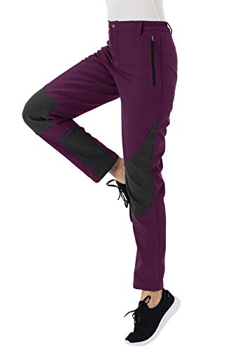 donhobo Damen Gefüttert Winterhose Softshellhose Wanderhose Warm Funktionshose Wasserabweisende Atmungsaktive Strapazierfähige Outdoorhose (Lila, M)