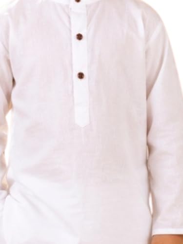 Image of superminis Baby Boys Traditional Ethnic Wear Handloom Cotton Solid Pattern Kurta With White Pyjama Set