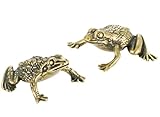 MHYGKTXRA 2pcs Brass Frog Figurine, Home Decoration Mini Gold Frog Stuff Zen Meditation Shelf Decor Accents for Fengshui Wealth, Golden