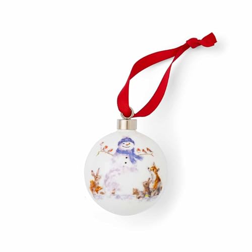 Royal Worcester Wrendale Designs Hanging Ornament | Gathered Around Bauble with Snowman Motif | 2.6 Inch | Made from Fine Bone China | Hanging Christmas Tree Ornament