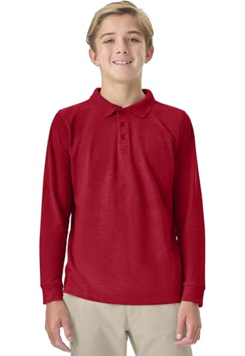 Image of Classroom Uniforms Long Sleeve Pique Polo T-Shirt for Men and Women CR835X, 2XL, Red