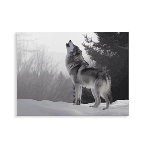 Kit peinture par numéros loup hurlant avec cadre bois 30x40 cm