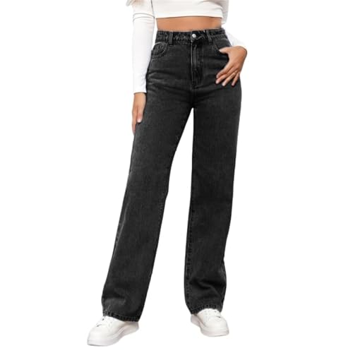 Women's Straight Leg Jeans， High Waisted Wide Leg Loose Microelastic Boyfried Denim Pants