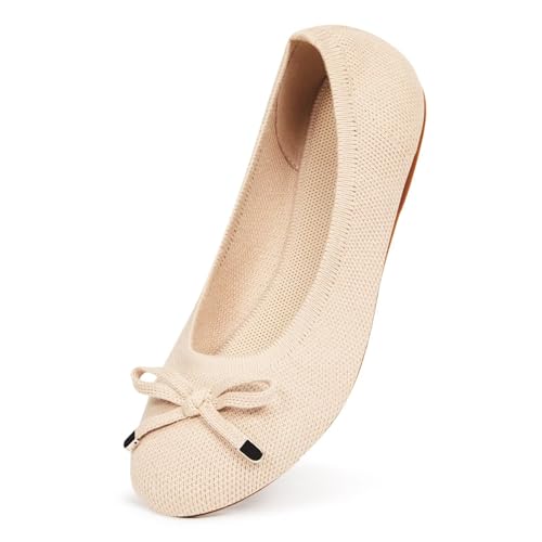 Image of Frank Mully Women's Ballet Flats Round Toe Walking Flats Slip On Work Shoes Knitted Flats Shoes for Woman Soft Lightweight