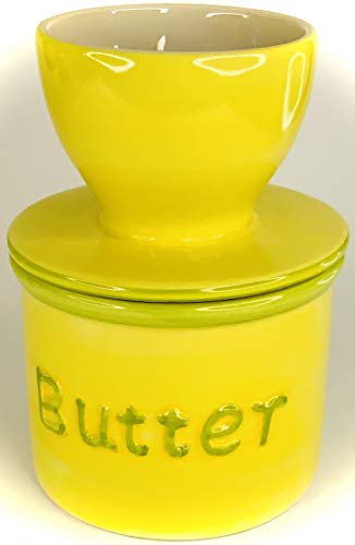 Boncera, Stoneware Butter Hold Crock, Handmade Porcelain Butter Keeping In Water - French Butter Dish Holder -Yellow #TOP6