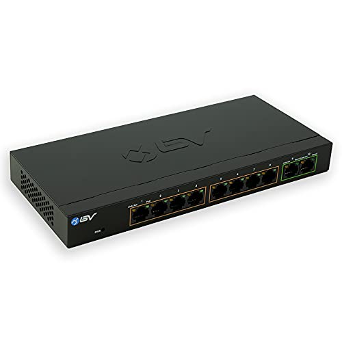 Bv-Tech 10 Port Poe+ Gigabit Switch (8 Poe+ Gigabit Ports With 2 Gigabit Uplink) – 96W – 802.3Af/At, Fanless, Made In Taiwan, Ndaa Compliant #TOP1