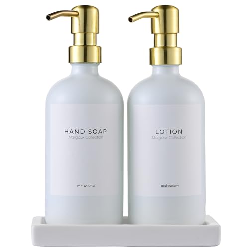 Image of Maisonovo Bathroom Soap Dispenser Set - White Soap Dispenser Gold Pumps