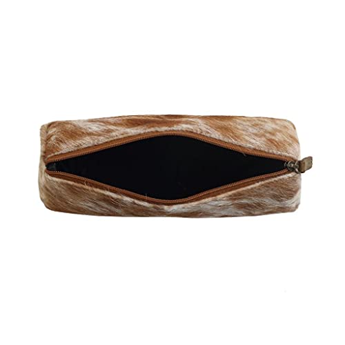 Myra Bag Sandy Cowhide Purse - Small Handcarry Western Gift for Women, Cow Print Multi Pouch, Light Brown and Ivory Cow Hide4